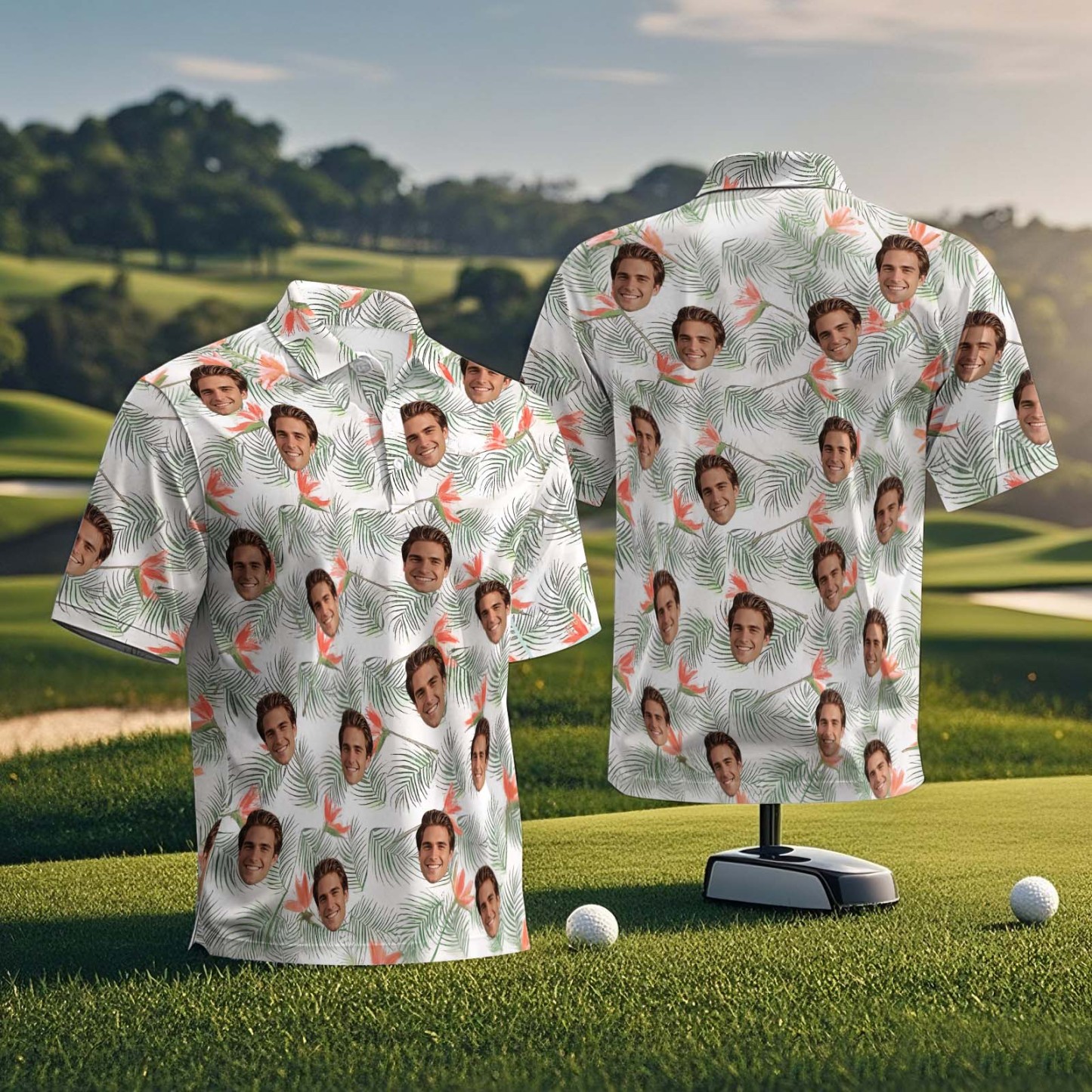 Custom Face Polo Shirt for Golfer Multi-face Stamp Effect on Shirt Gifts - MyFaceUnderwearAU