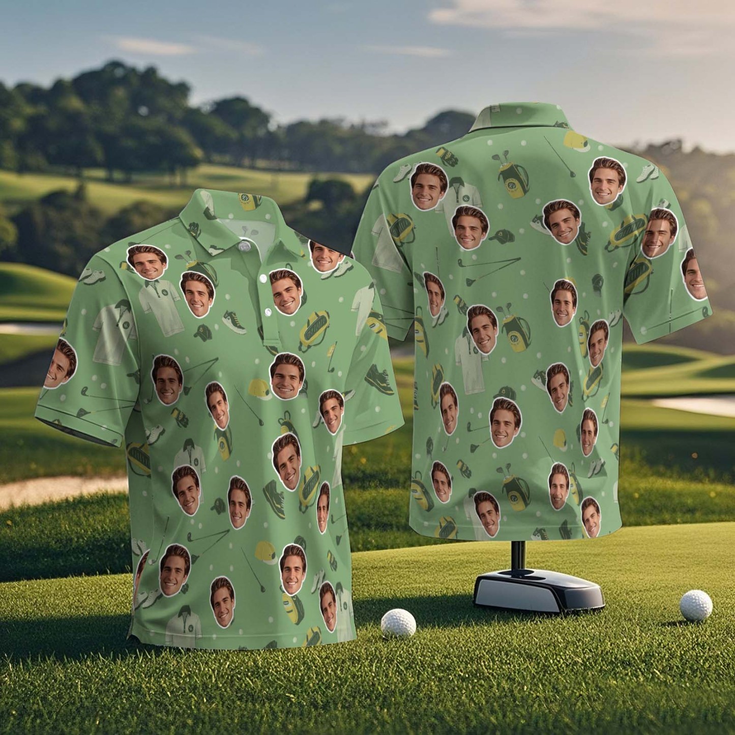 Custom Face Polo Shirt for Golfer Multi-face Stamp Effect on Shirt Gifts - MyFaceUnderwearAU