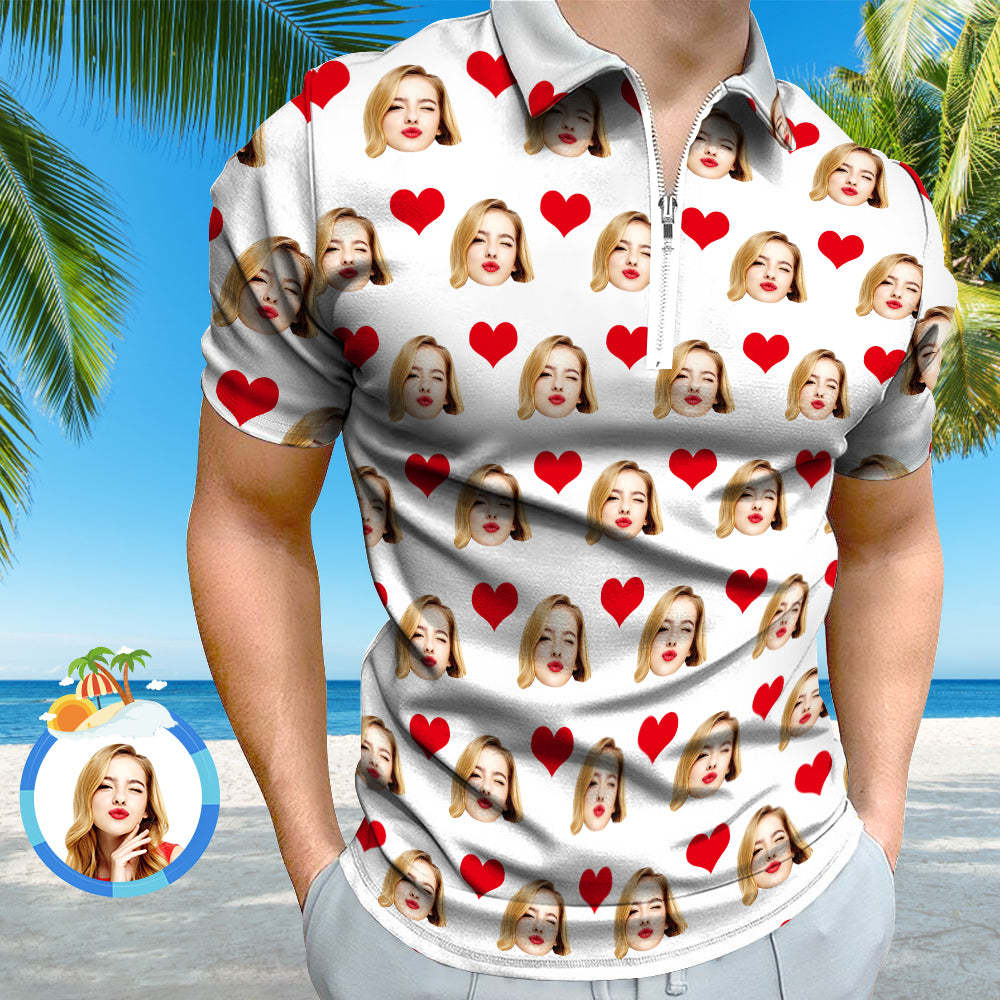 Custom Face Polo Shirt with Zipper Men's Polo Shirt for Boyfriend or Husband - MyFaceUnderwearAU