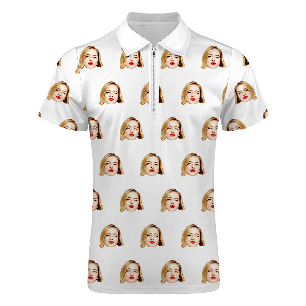 Custom Face Polo Shirt with Zipper Men's Polo Shirt for Him - MyFaceUnderwearAU