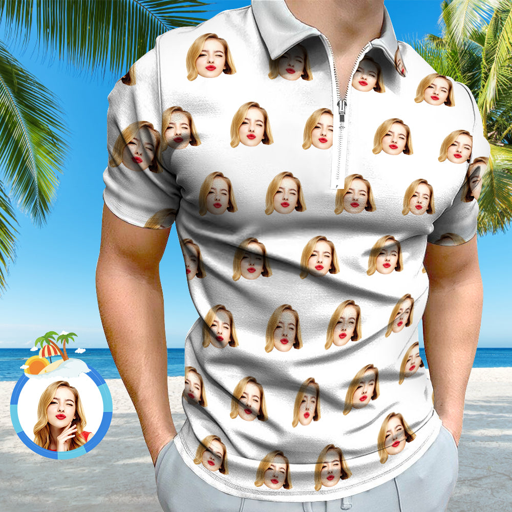 Custom Face Polo Shirt with Zipper Men's Polo Shirt for Him - MyFaceUnderwearAU