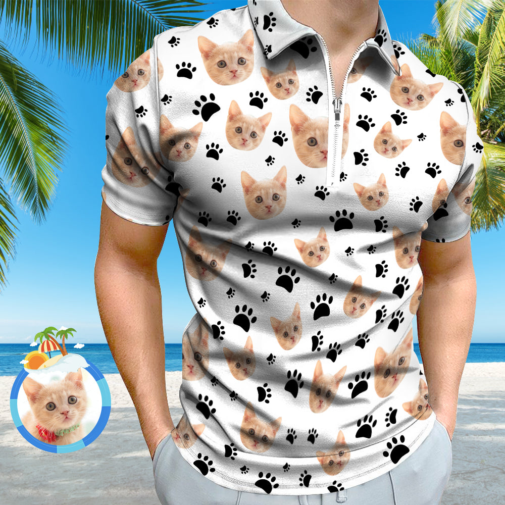Custom Face Polo Shirt with Zipper Men's Polo Shirt for Pet Lovers - MyFaceUnderwearAU