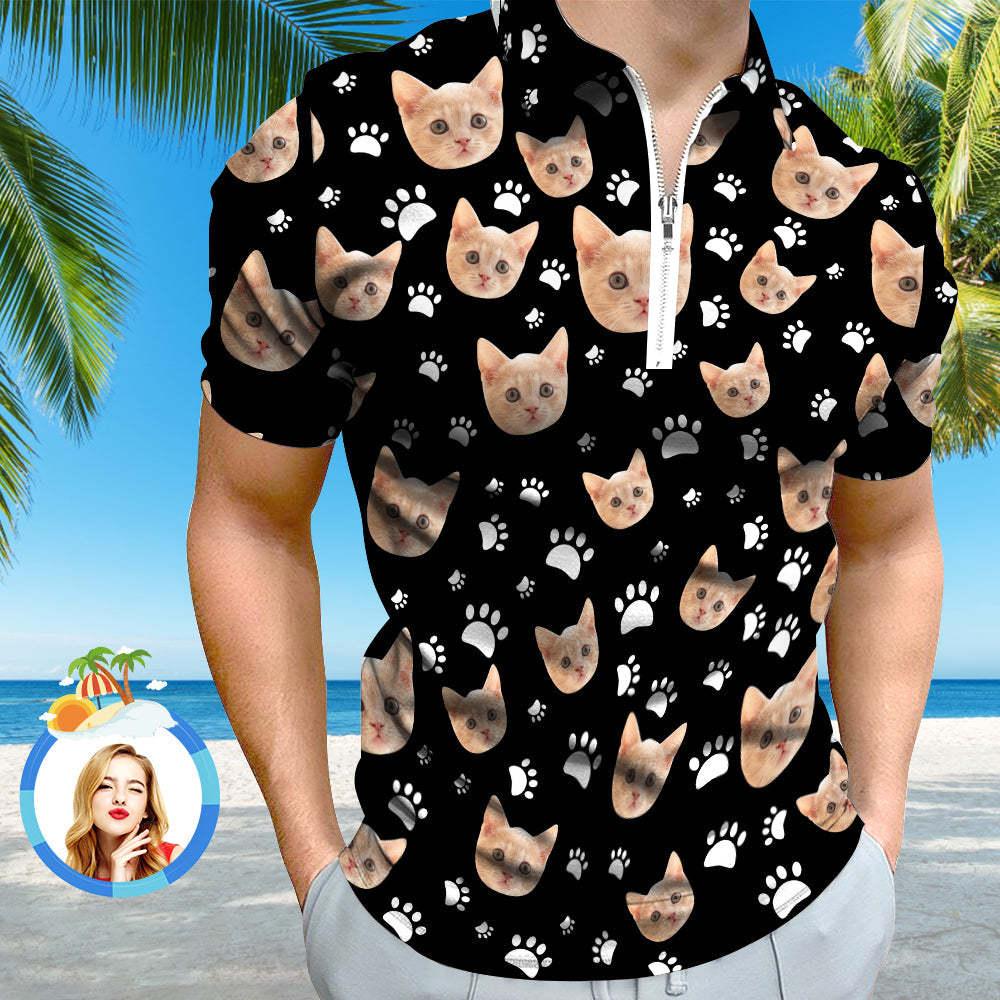 Custom Face Polo Shirt with Zipper Men's Polo Shirt for Pet Lovers - MyFaceUnderwearAU