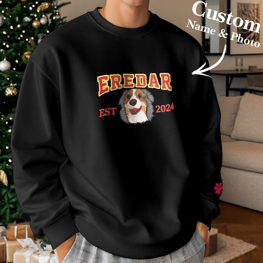 Custom Embroidered Sweatshirt With Pet Portrait Chrismas Gifts Embroidery Effect