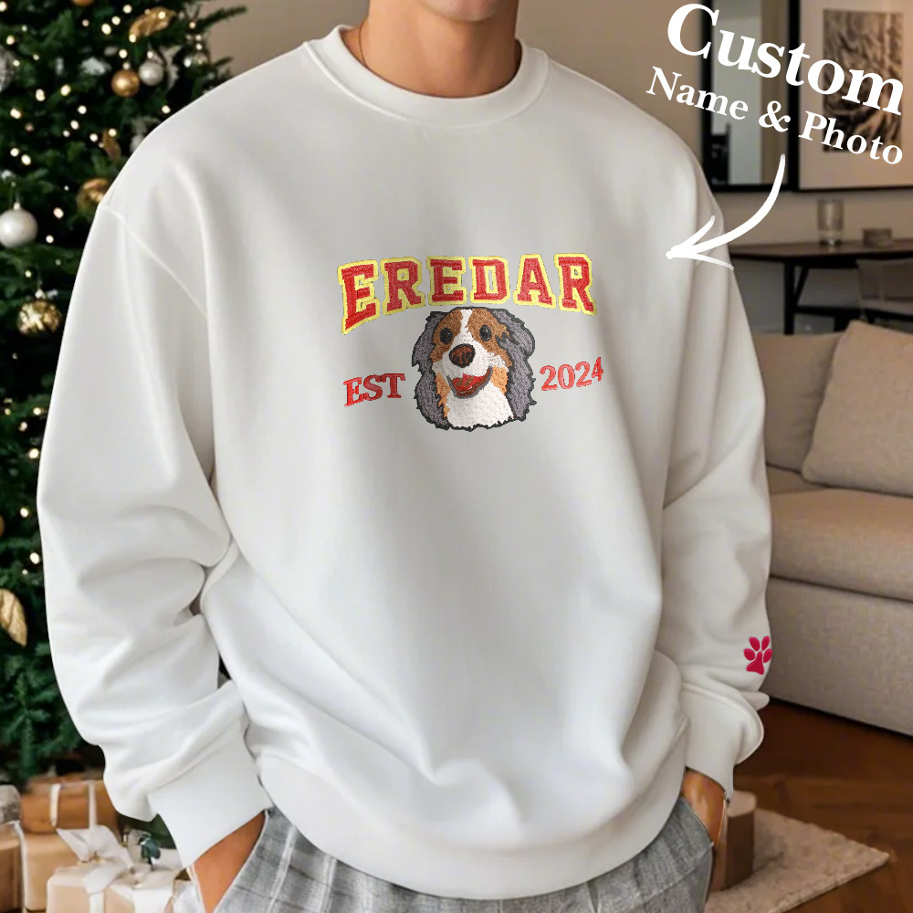 Custom Embroidered Sweatshirt With Pet Portrait Chrismas Gifts Embroidery Effect - MyFaceUnderwearAU