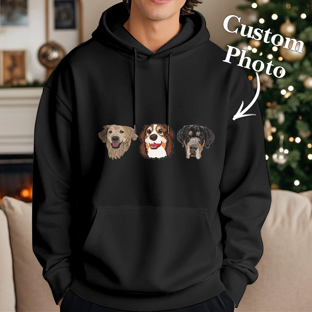 Custom Embroidered Hoodie With Pet Portrait Christmas Gifts Embroidery Effect for Dog Lovers - MyFaceUnderwearAU