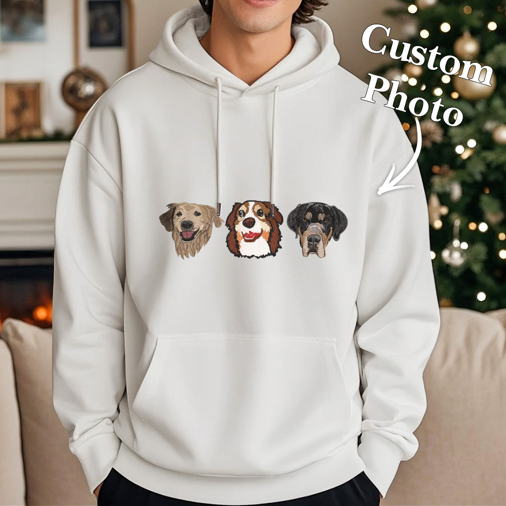 Custom Embroidered Hoodie With Pet Portrait Christmas Gifts Embroidery Effect for Dog Lovers - MyFaceUnderwearAU