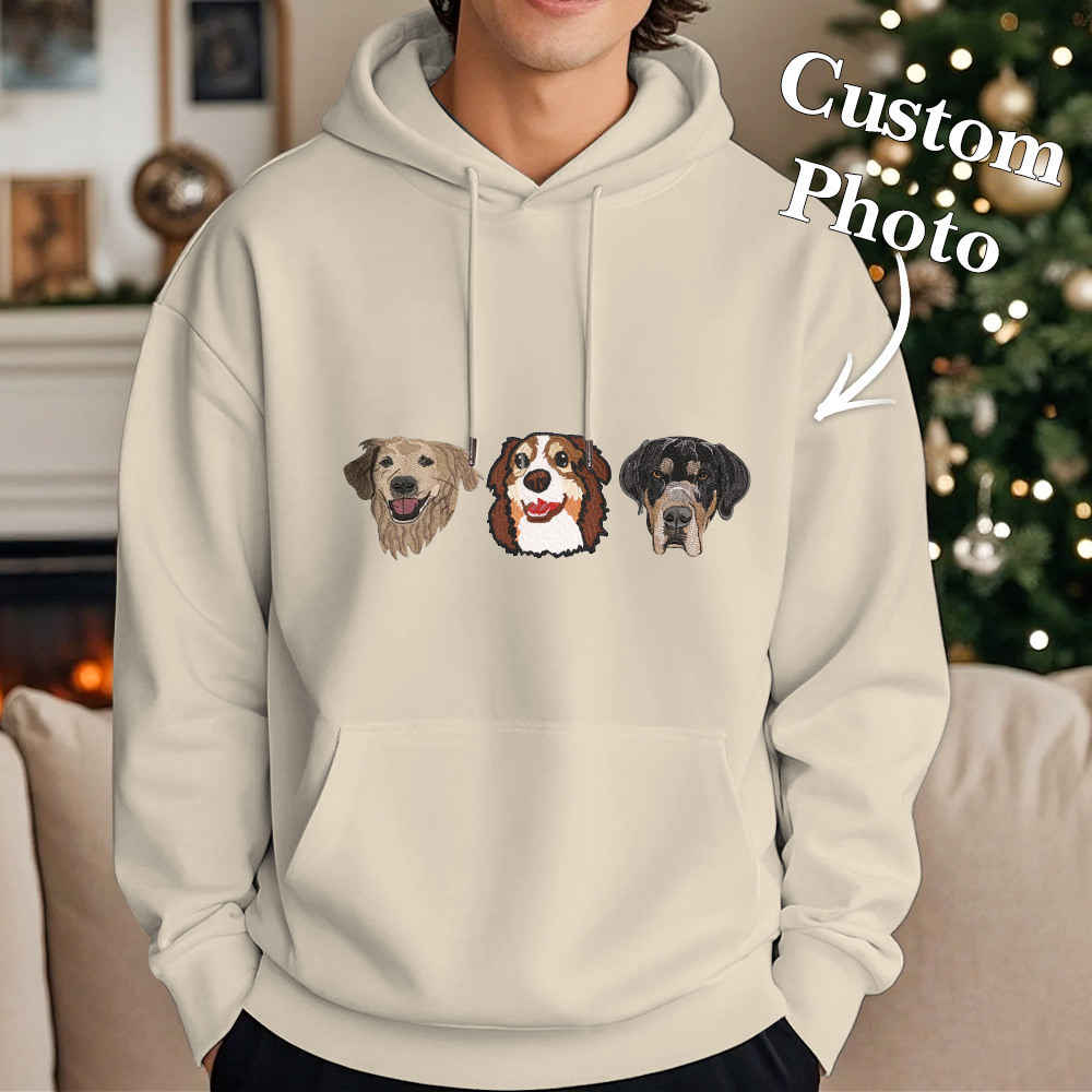 Custom Embroidered Hoodies With Pet Portrait Christmas Gifts Embroidery Effect for Dog Lovers - MyFaceUnderwearAU
