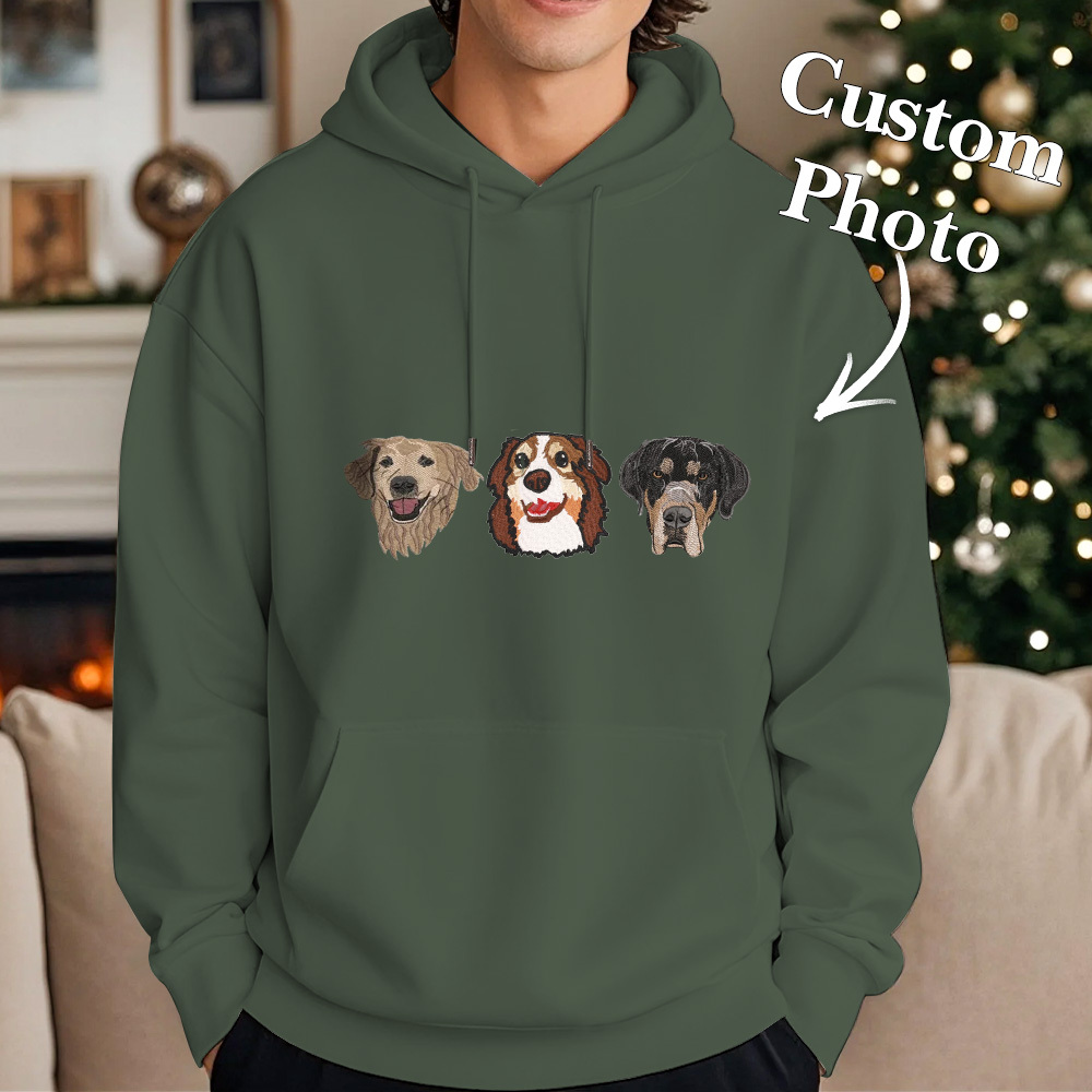 Custom Embroidered Hoodie With Pet Portrait Christmas Gifts Embroidery Effect for Dog Lovers - MyFaceUnderwearAU