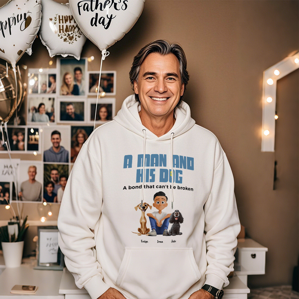 A Manand His Dogs - Personalized Cartoon Hoodie Meaningful Name Father's Day Sweatshirt - MyFaceUnderwearAU