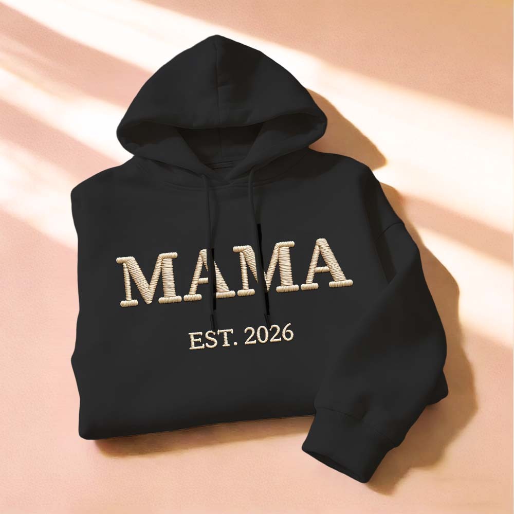 Personalized Mama Embroidered Sweatshirt, Custom Mom Embroidery Hoodie, New Mom Outfit, Pregnancy Reveal Clothing, Happy Mother's Day Gifts - Bestchristmasgifts