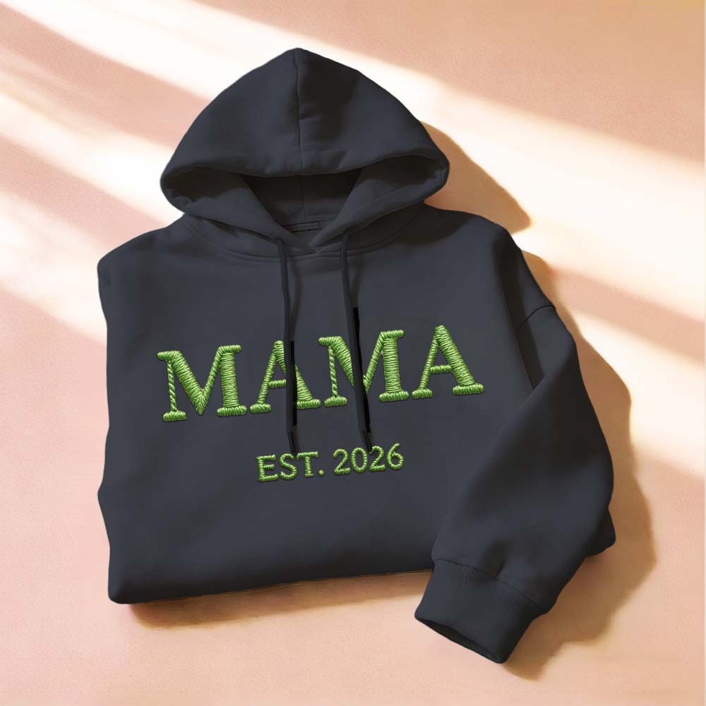 Personalized Mama Embroidered Sweatshirt, Custom Mom Embroidery Hoodie, New Mom Outfit, Pregnancy Reveal Clothing, Happy Mother's Day Gifts - Bestchristmasgifts