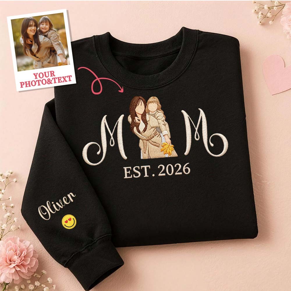 Custom Embroidered Mum Sweatshirt with Mum Kids Portrait - MyFaceUnderwearAU