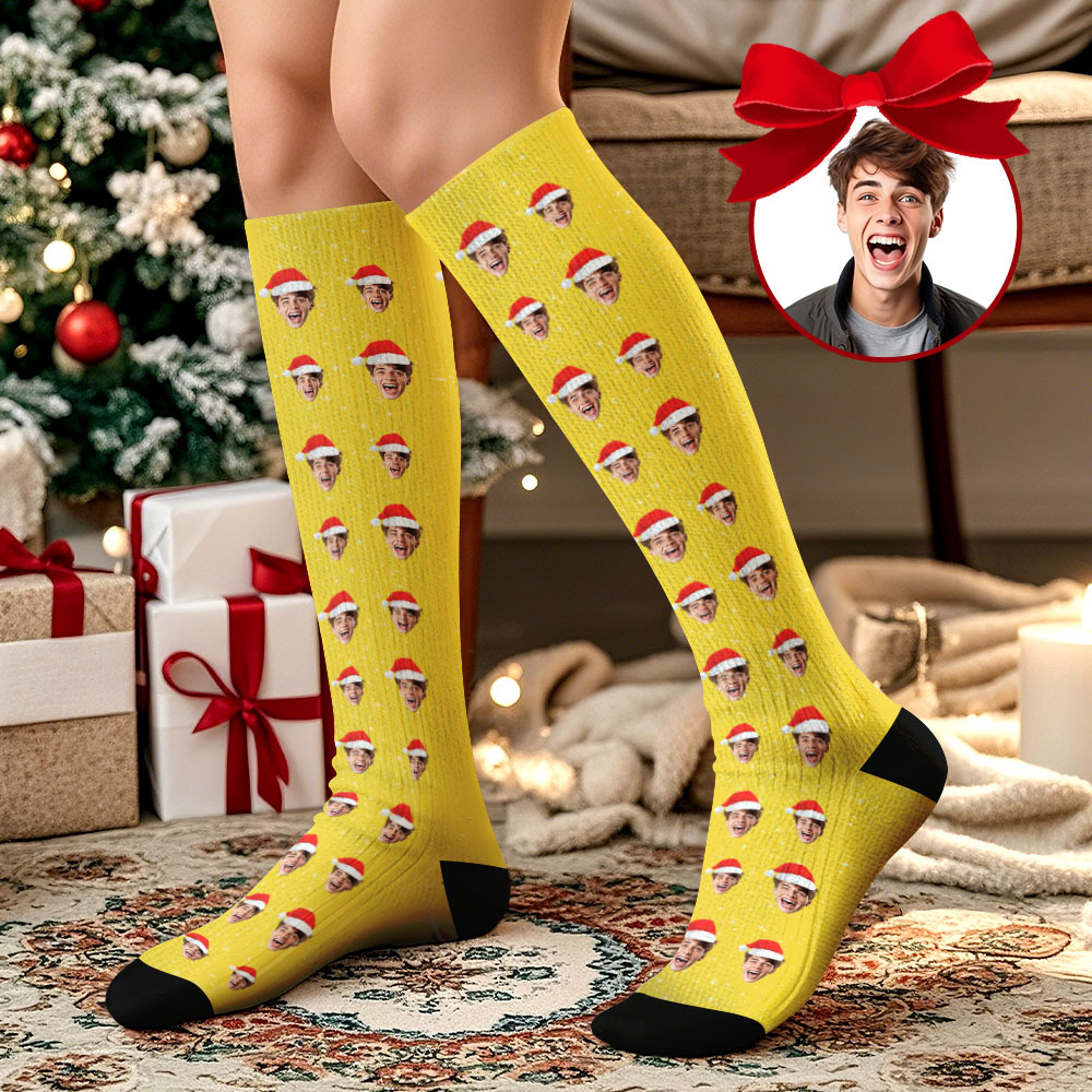 Christmas Gifts Custom Face Knee High Socks Personalized Xmas Socks Merry Christmas Heart - MyFaceUnderwearAU