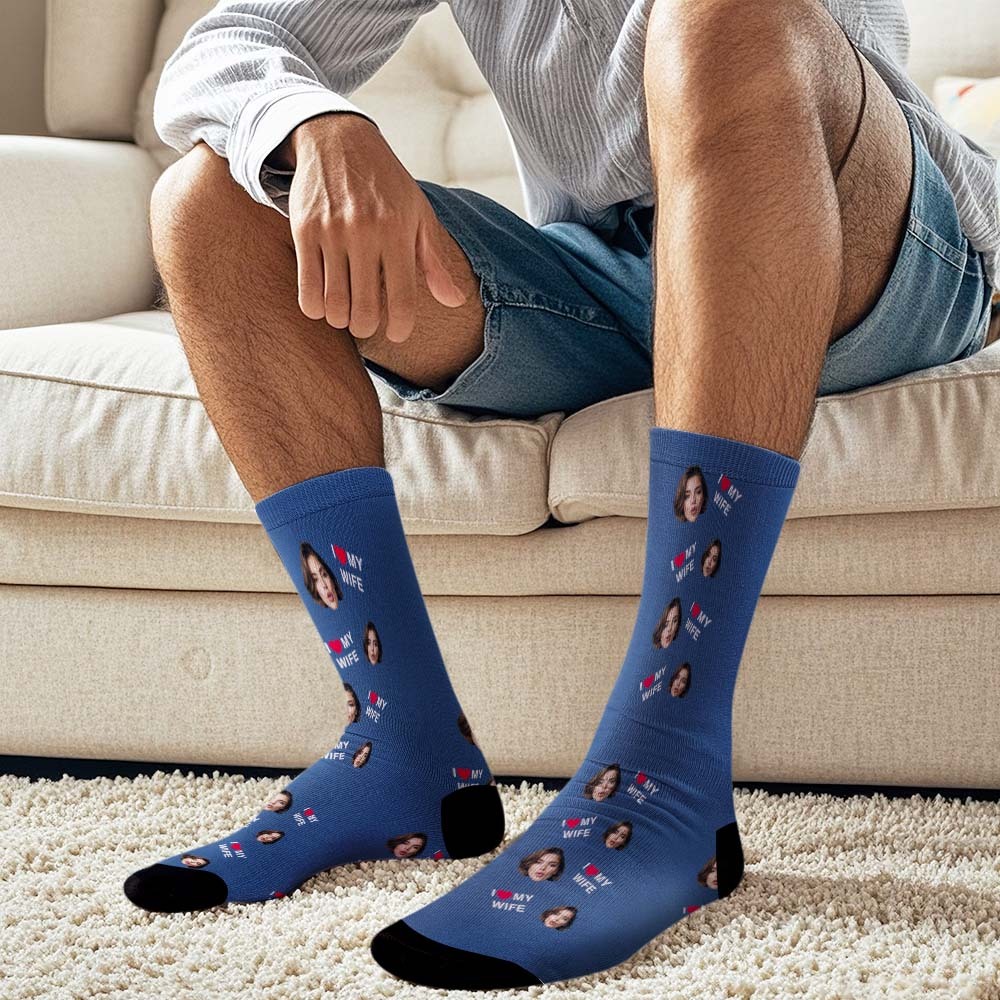 Custom Face Socks Gift I Love My Wife Face Socks - MyFaceUnderwearAU