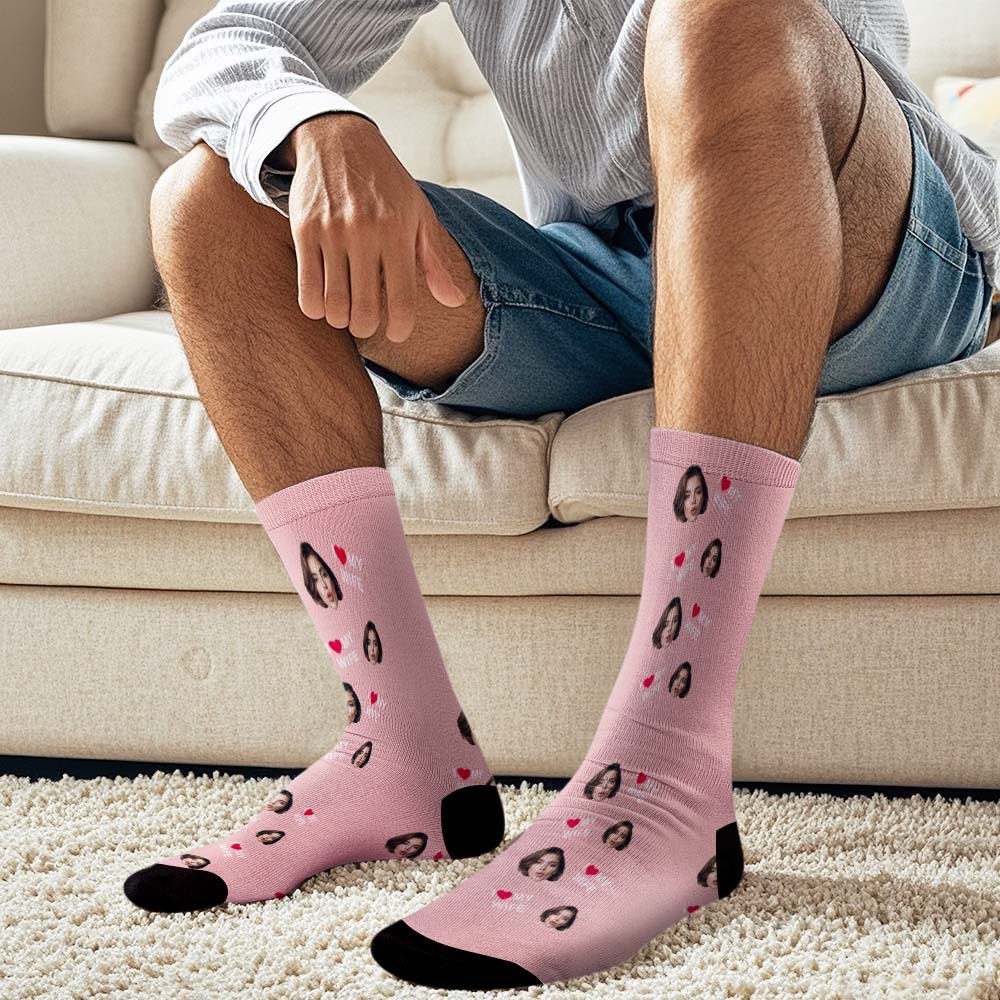 Custom Face Socks Gift I Love My Wife Face Socks - MyFaceUnderwearAU
