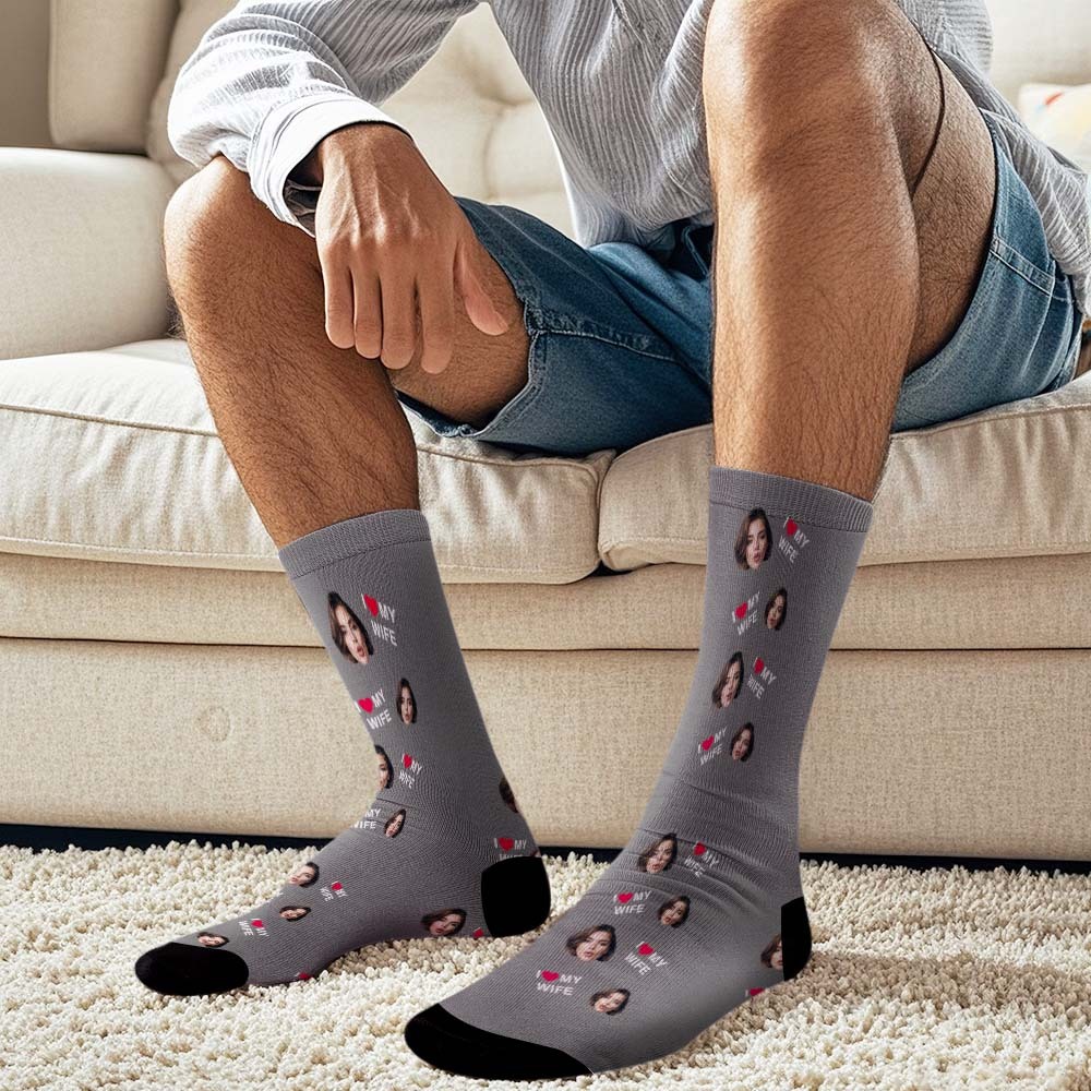 Custom Face Socks Gift I Love My Wife Face Socks - MyFaceUnderwearAU