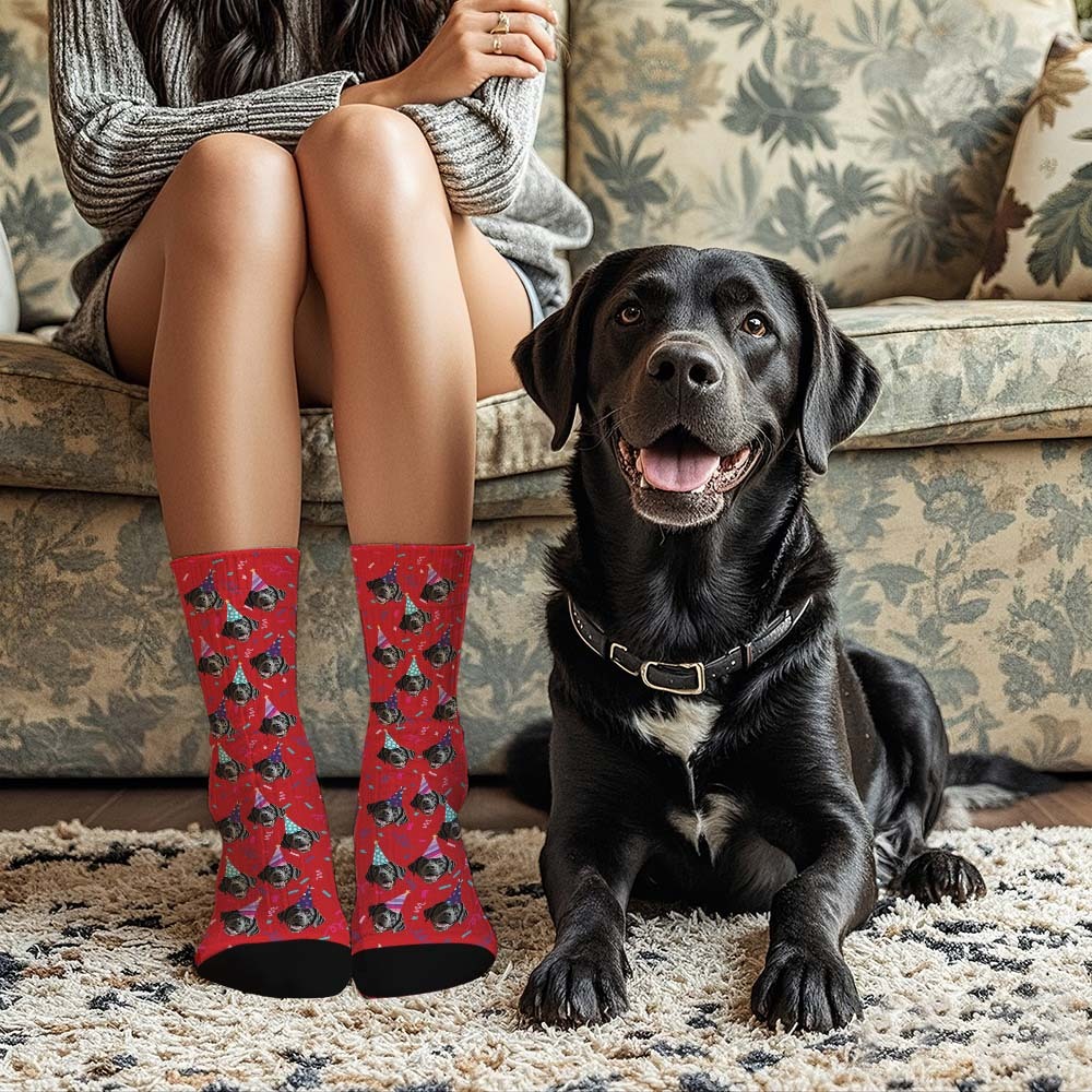 Personalized Full Face Photo Printed Socks Happy Birthday Hat Socks Personalized Custom Designs Best Gift Idea - MyFaceUnderwearAU