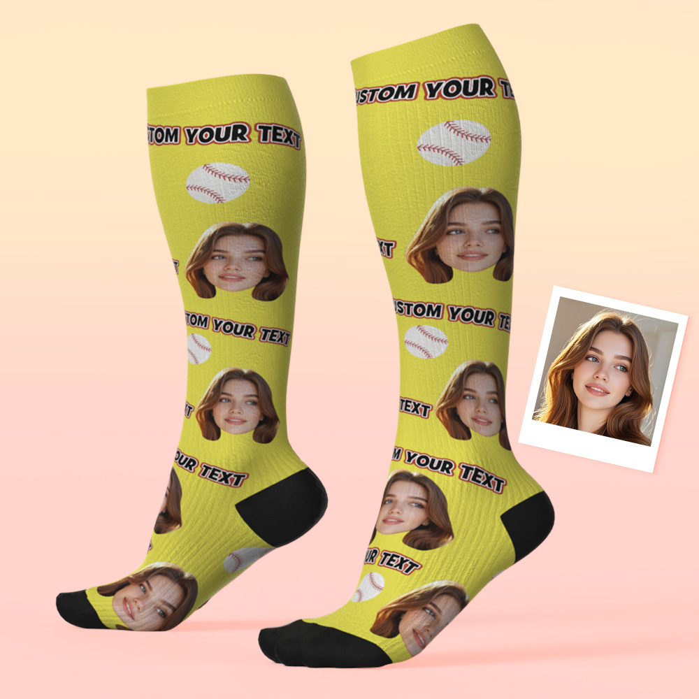 Custom Knee High SocksPhoto and Text YellowUpgrade Custom Breathable Knee-high Compression Socks - MyFaceUnderwearAU