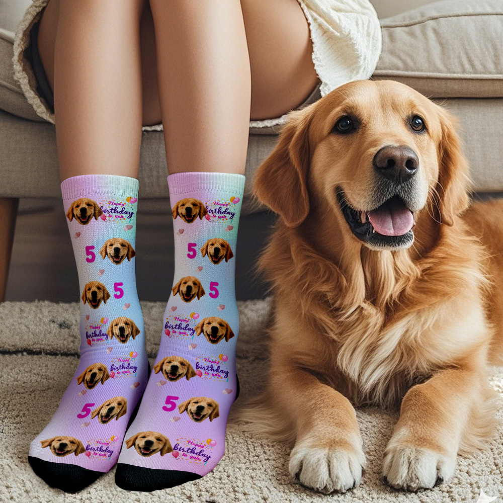 Custom Gradient Face Socks Age and Face Socks Birthday Gift Idea Happy Birthday To You - MyFaceUnderwearAU