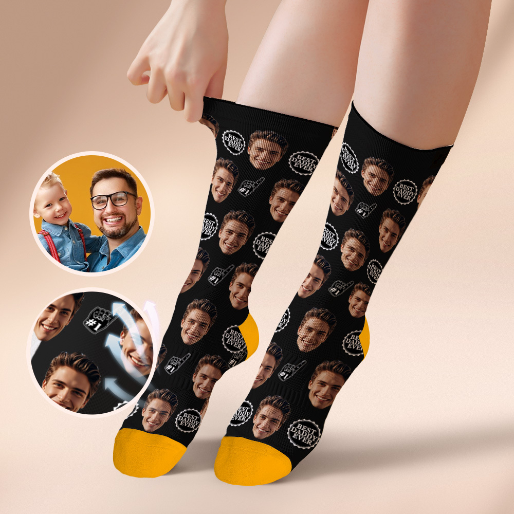 Custom Full Face Photo Print Socks Colorful Best Dad Ever Socks Personalized Custom Design Best Gift Idea For Father - MyFaceUnderwearAU