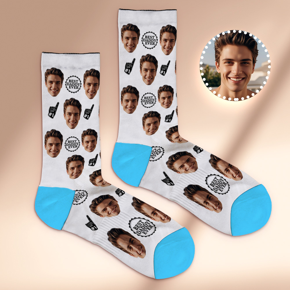 Custom Full Face Photo Print Socks Colorful Best Dad Ever Socks Personalized Custom Design Best Gift Idea For Father