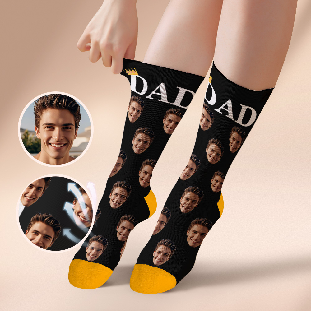 Custom Full Face Photo Print Socks, Colorful Crown Dad Socks Personalized Custom Design Best Gift For Dad - MyFaceUnderwearAU