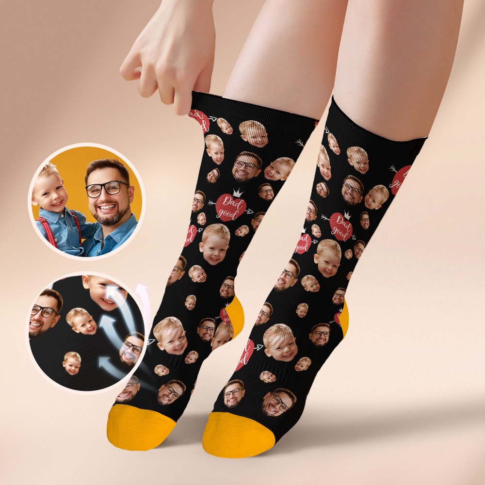 Custom Full Face Photo Print Socks Love Dad Good Color Crown Dad Socks Personalized Custom Design Best Fathers Day Gift - MyFaceUnderwearAU