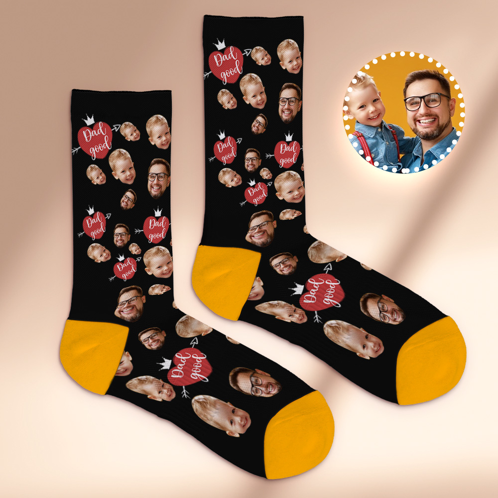Custom Full Face Photo Print Socks Love Dad Good Color Crown Dad Socks Personalized Custom Design Best Fathers Day Gift