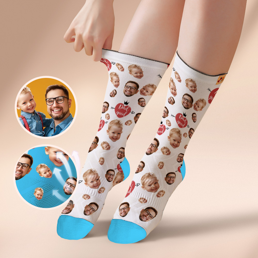 Custom Full Face Photo Print Socks Love Dad Good Color Crown Dad Socks Personalized Custom Design Best Fathers Day Gift - MyFaceUnderwearAU