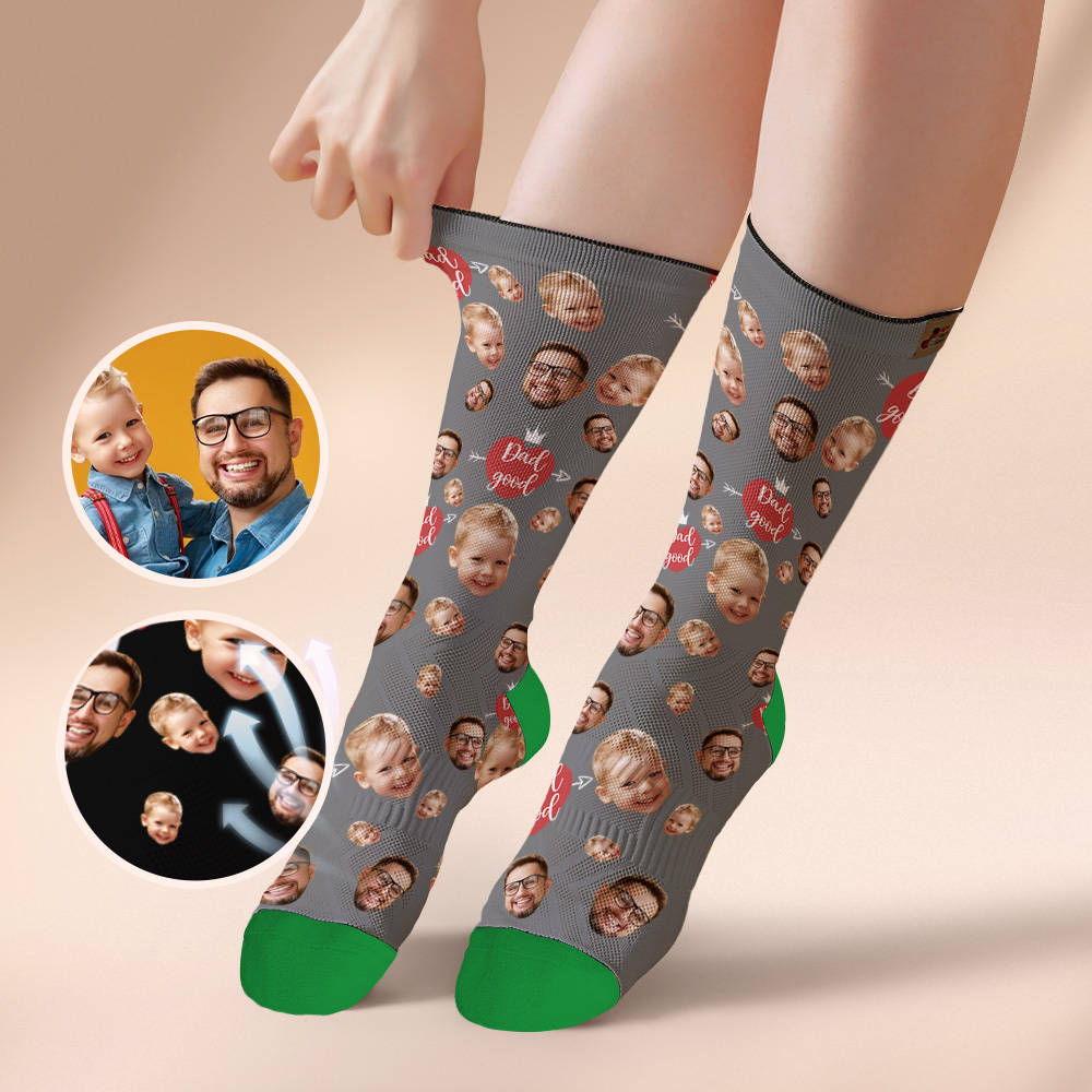 Custom Full Face Photo Print Socks Love Dad Good Color Crown Dad Socks Personalized Custom Design Best Fathers Day Gift - MyFaceUnderwearAU