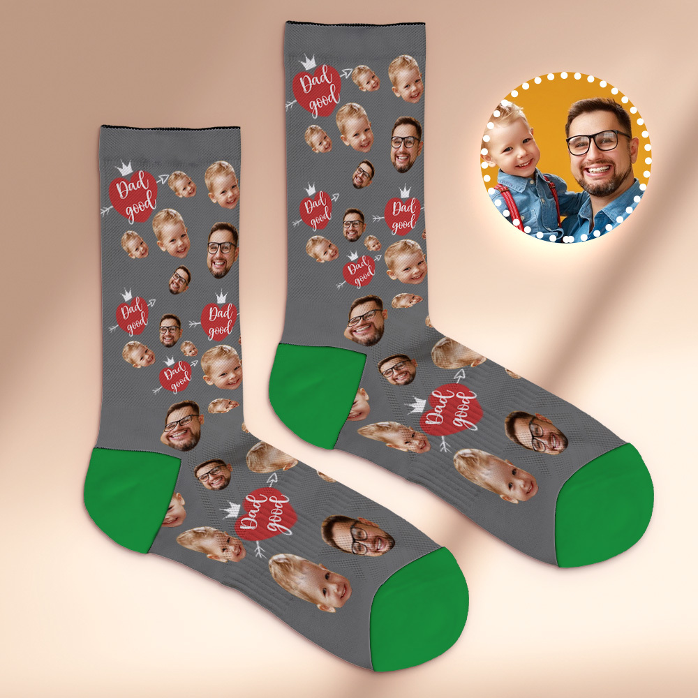 Custom Full Face Photo Print Socks Love Dad Good Color Crown Dad Socks Personalized Custom Design Best Fathers Day Gift - MyFaceUnderwearAU