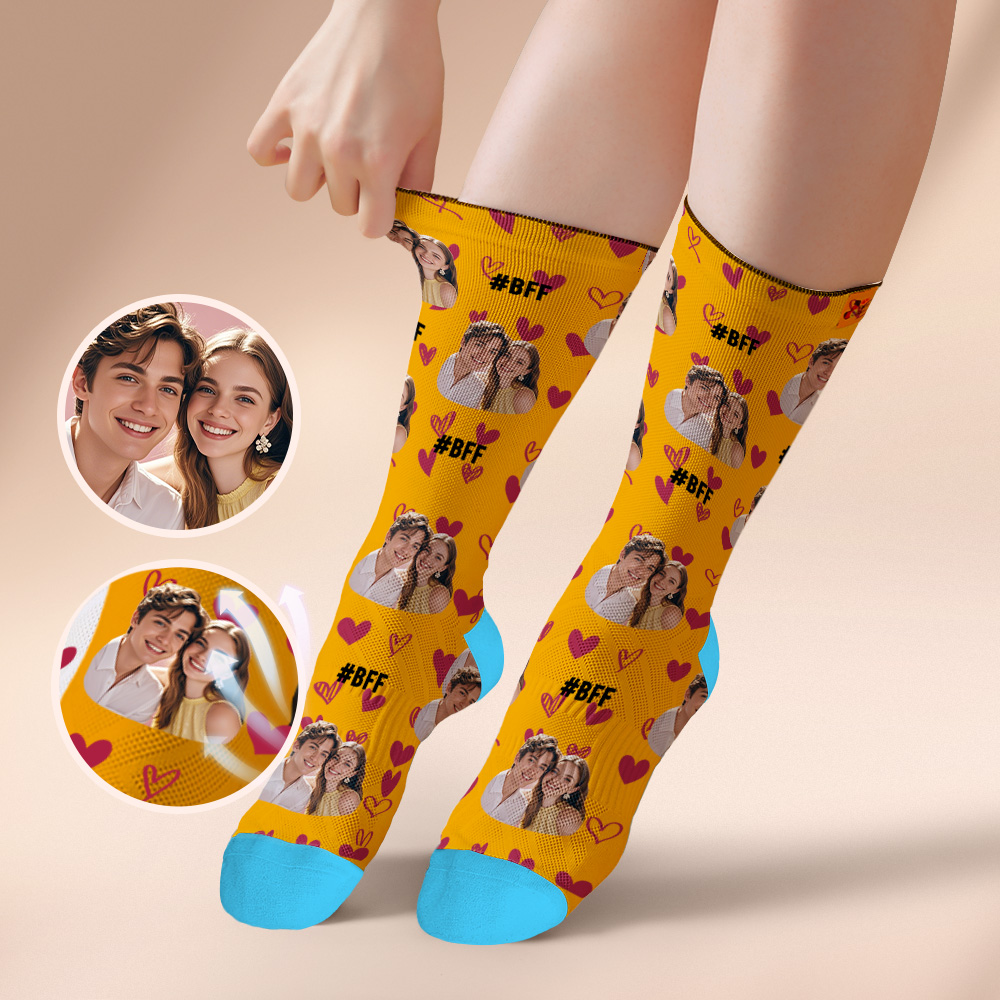 Custom Face Socks #BFF Add Multiple Photos Gift for Besties Personalized Face Socks