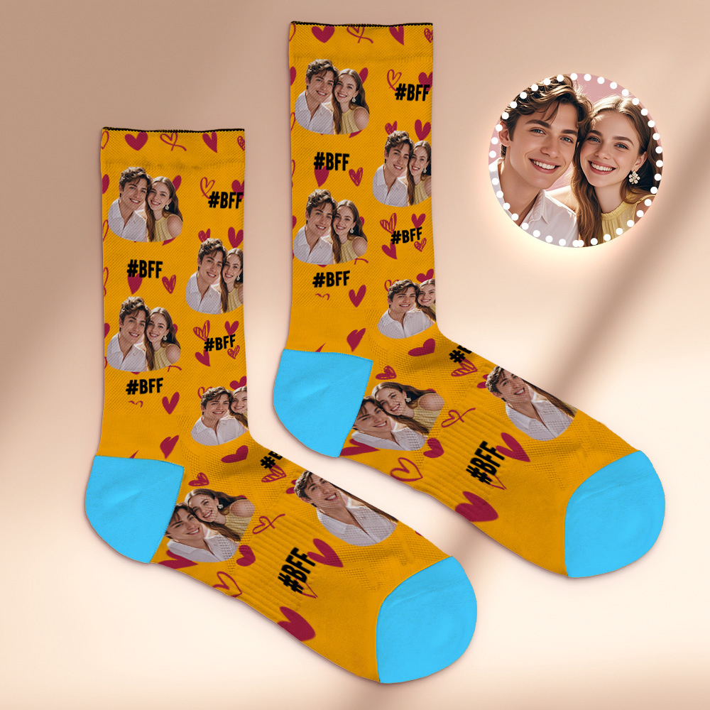 Custom Face Socks #BFF Add Multiple Photos Gift for Besties Personalized Face Socks
