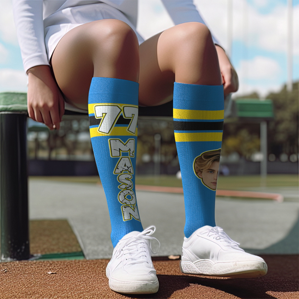 Custom Athletic Knee High Socks Personalized Compression Socks Face and Text Knee High Socks - MyFaceUnderwearAU