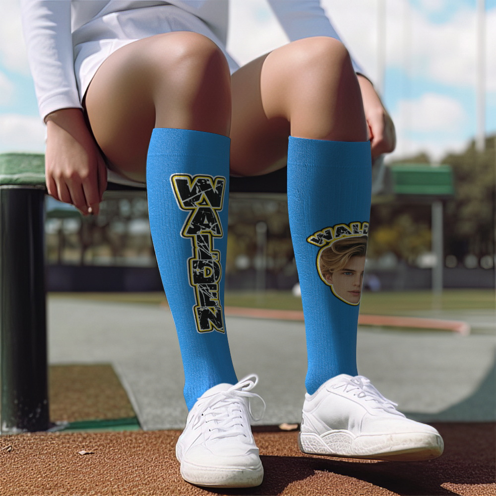 Custom Athletic Knee High Socks Red High Socks Personalized Compression Socks Face and Text Knee High Socks - MyFaceUnderwearAU