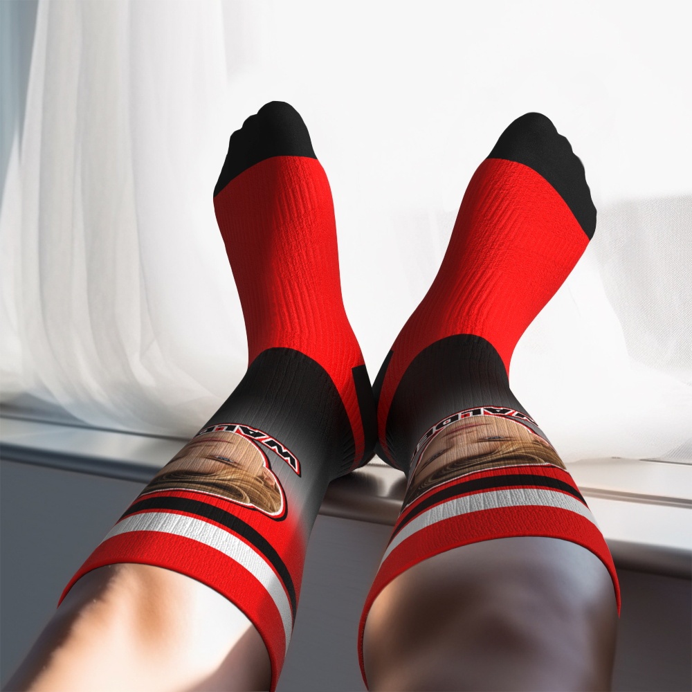 Personalized Athletic Knee High Socks Red Sport High Socks Personalized Compression Socks Face and Text Knee High Socks - MyFaceUnderwearAU
