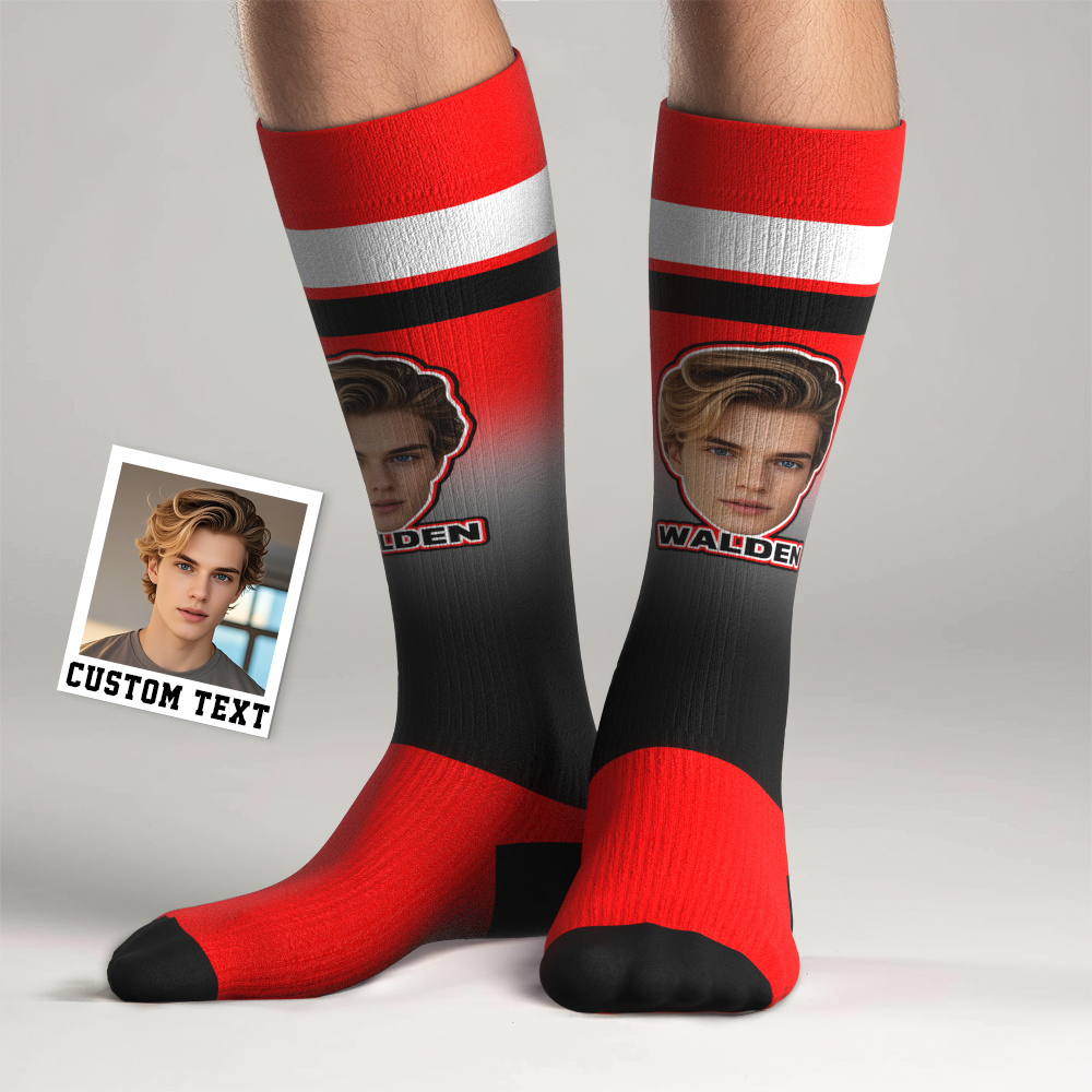 Personalized Athletic Knee High Socks Red Sport High Socks Personalized Compression Socks Face and Text Knee High Socks - MyFaceUnderwearAU