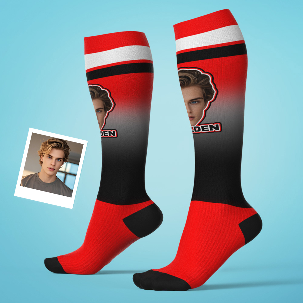Personalized Athletic Knee High Socks Red Sport High Socks Personalized Compression Socks Face and Text Knee High Socks - MyFaceUnderwearAU