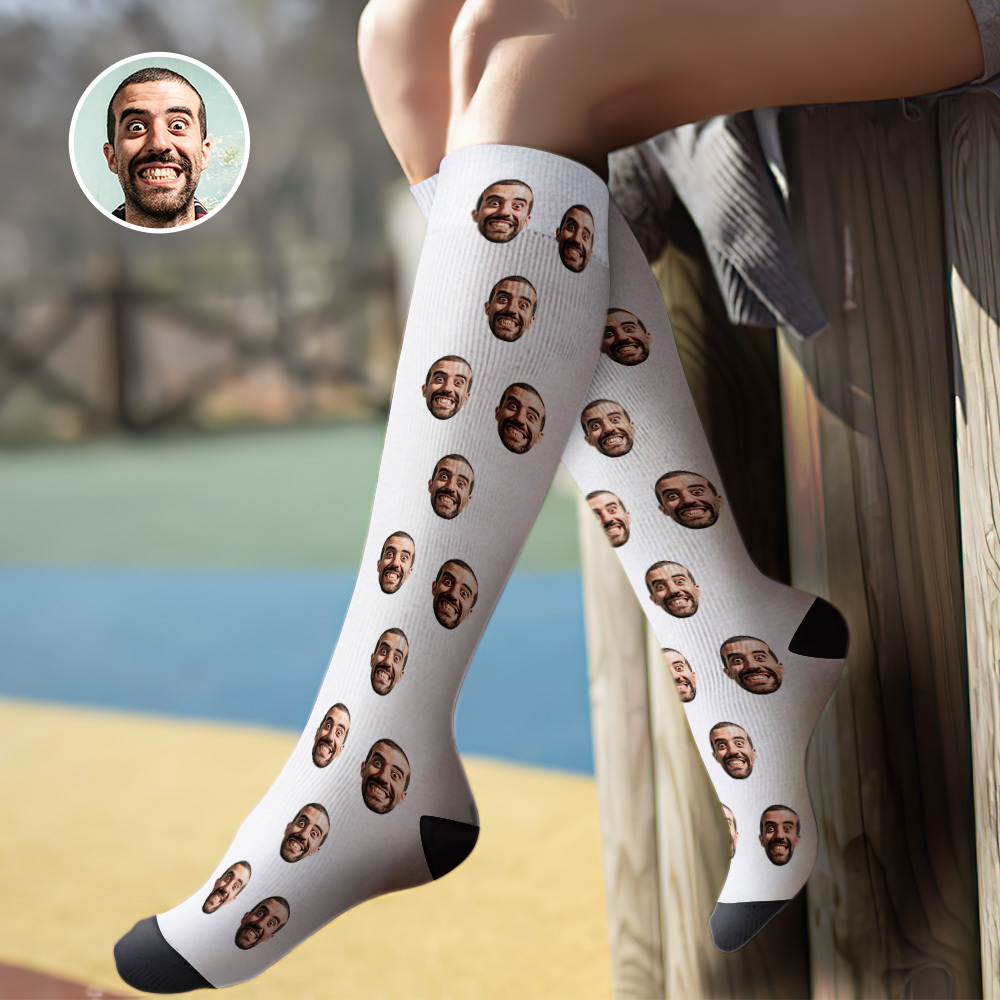 Custom Knee High Face Socks Summer Socks - Full Face Blue