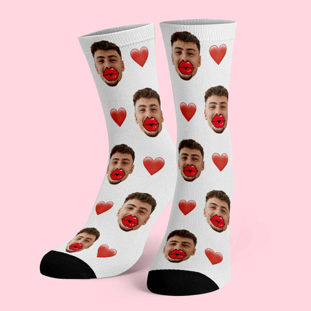 Custom Face Socks AR View Heart and Red Lips Socks Valentine's Day Gift - MyFaceUnderwearAU