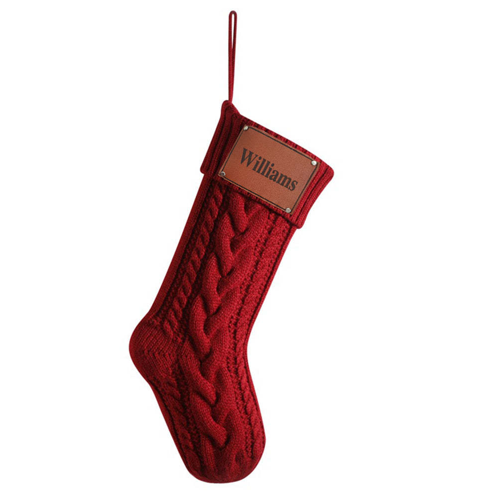 Personalized Christmas Stocking with Name Leather Patches Knitted Xmas Stockings Decoration - MyFaceUnderwearAU