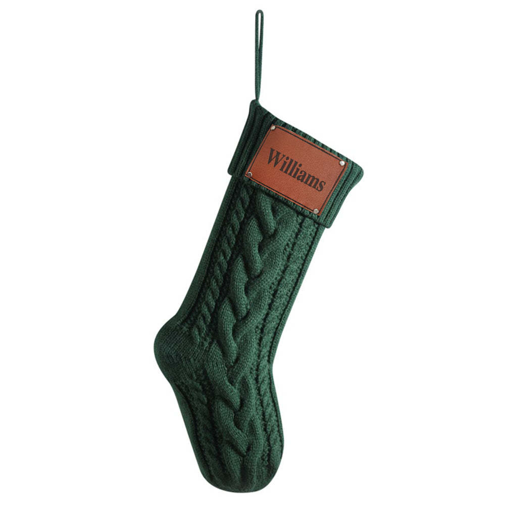 Personalized Christmas Stocking with Name Leather Patches Knitted Xmas Stockings Decoration - MyFaceUnderwearAU
