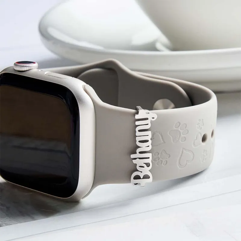 Personalized Apple Watch Charms - Watch Name Band - Watch Bar Name Charm - Rose Gold Silver Name Tag - Valentine's Day Gift - Gift for Her