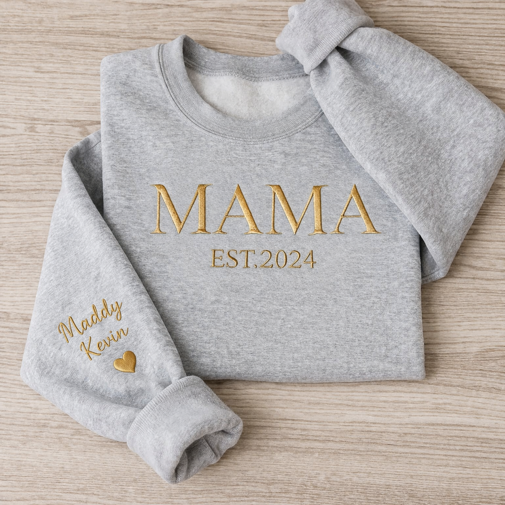 Personalized Mama Embroidered Sweatshirt, Custom Mom Embroidery Hoodie, New Mom Outfit, Pregnancy Reveal Clothing, Happy Mother's Day Gifts - Bestchristmasgifts