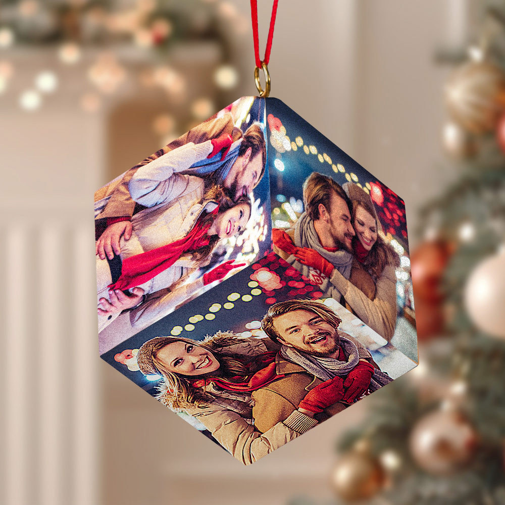 Custom Photo Beautiful Time With You - Couple Personalized Custom Wooden Cube Ornament - Christmas Gift For Husband Wife, Anniversary