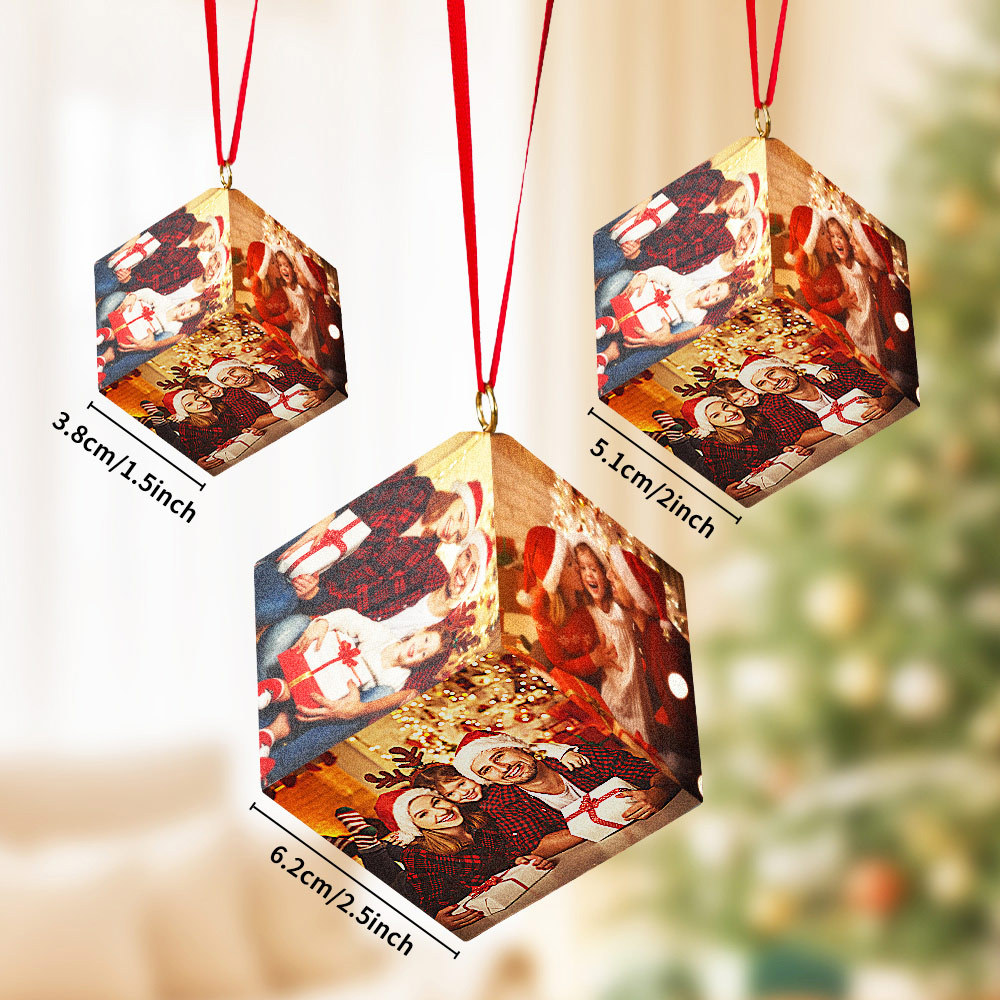 Custom Photo Beautiful Time With You - Couple Personalized Custom Wooden Cube Ornament - Christmas Gift For Husband Wife, Anniversary
