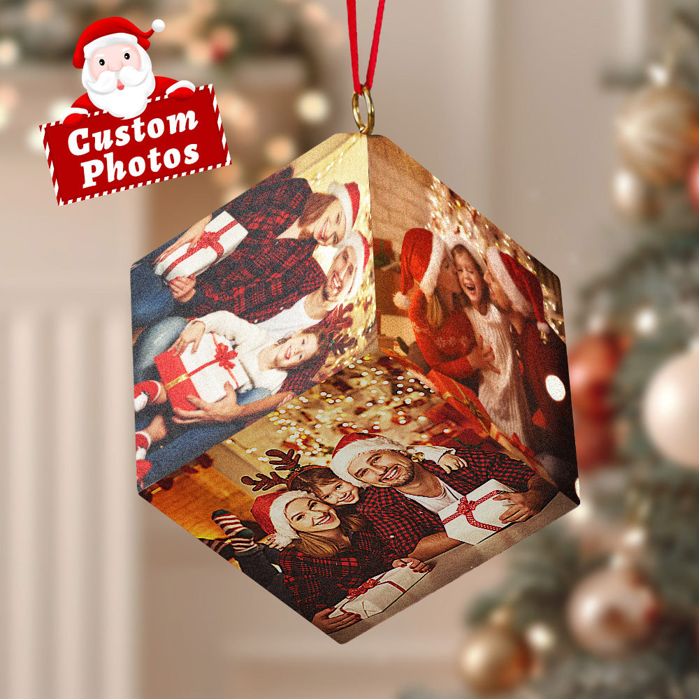 Custom Photo Beautiful Time With You - Couple Personalized Custom Wooden Cube Ornament - Christmas Gift For Husband Wife, Anniversary