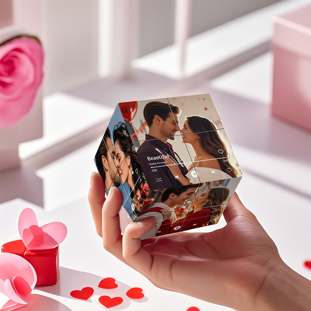 Infinity Photo Cube Custom Photo and Song Name Folding Photo Wooden Rubic's Cube Valentine's Day Gifts for Couple - MyFaceUnderwearAU