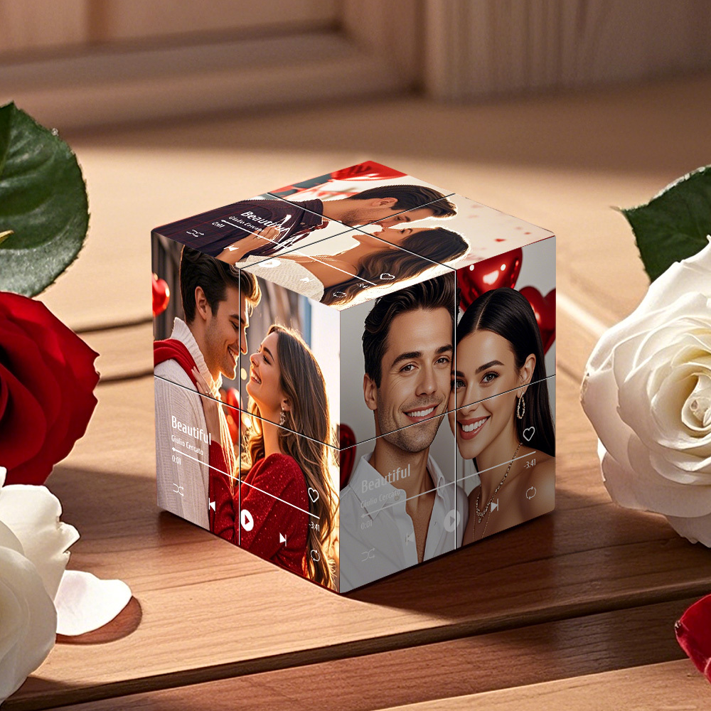 Infinity Photo Cube Custom Photo and Song Name Folding Photo Wooden Rubic's Cube Valentine's Day Gifts for Couple - MyFaceUnderwearAU